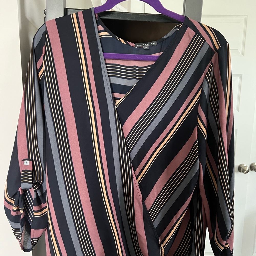 Long sleeve faux wrap style blouse